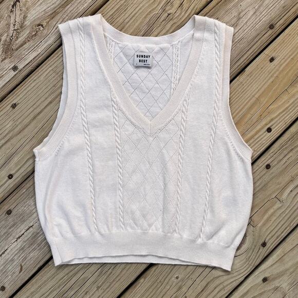 Sunday Best Sweaters - Sunday Best Women's White Sleeveless Cropped Pullover Sweater Size M